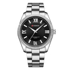 Herenhorloge met lichtgevende stalen band en Romeinse schaal, quartzhorloge