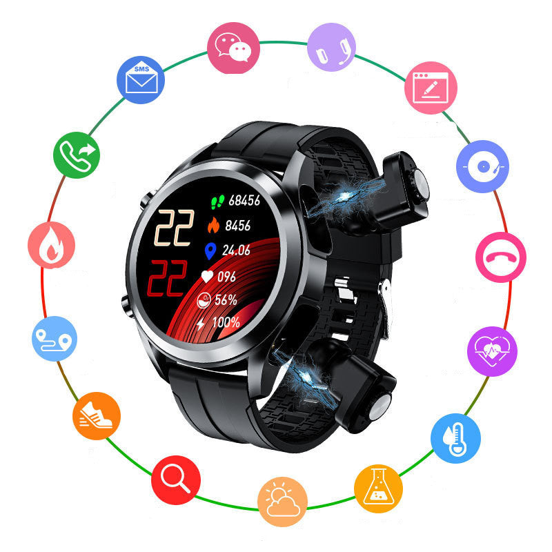 Auricolare Bluetooth da uomo con cardiofrequenzimetro, pressione sanguigna, tecnologia sportiva, orologio intelligente