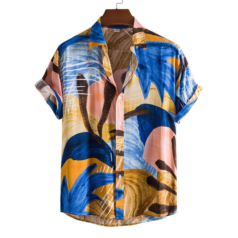 Men's Fashionable Casual Shirt Short Sleeve Striped Shirt Cotton Fabric Formal Shirts Digital Printing Men's Casual Shirt