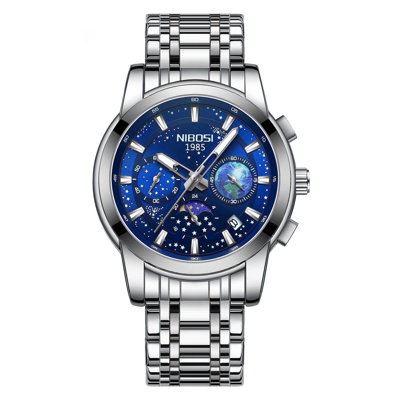NIBOSI Orologi da uomo di lusso, cronografo luminoso impermeabile al quarzo in acciaio inossidabile
