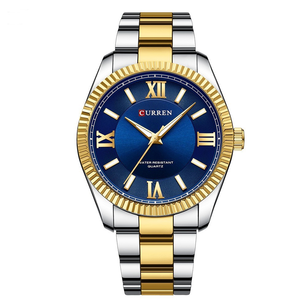 Herenhorloge met lichtgevende stalen band en Romeinse schaal, quartzhorloge