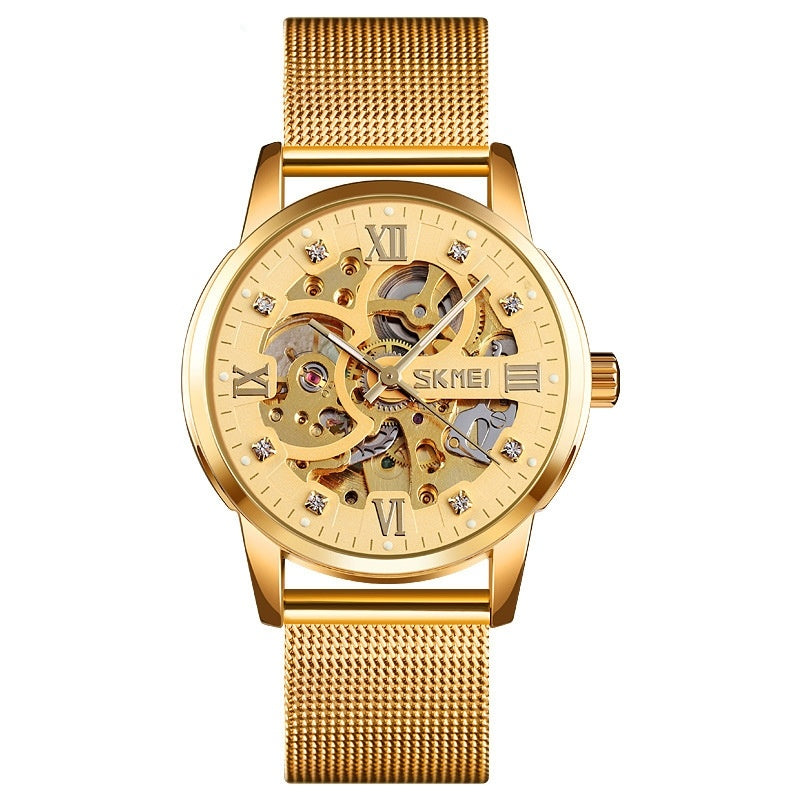 Orologio da uomo analogico SKMEI 9199, meccanico, automatico, di lusso, casual, con movimento scheletrato in acciaio inossidabile