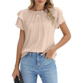 Women's Ruffle Short Sleeve Shirts Solid Color Round Neck Short Sleeve Fashion Casual Fashionable Women Dress - Acquisti Online