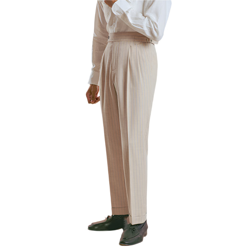 Men's Striped Double Pleated Straight Leg Pants