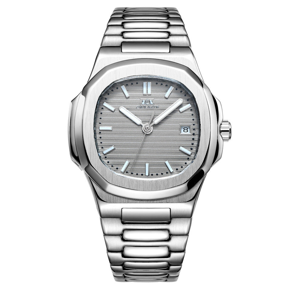 Luxe automatisch mechanisch dameshorloge met massieve stalen band, kalender en lichtgevend mechanisch horloge van roestvrij staal