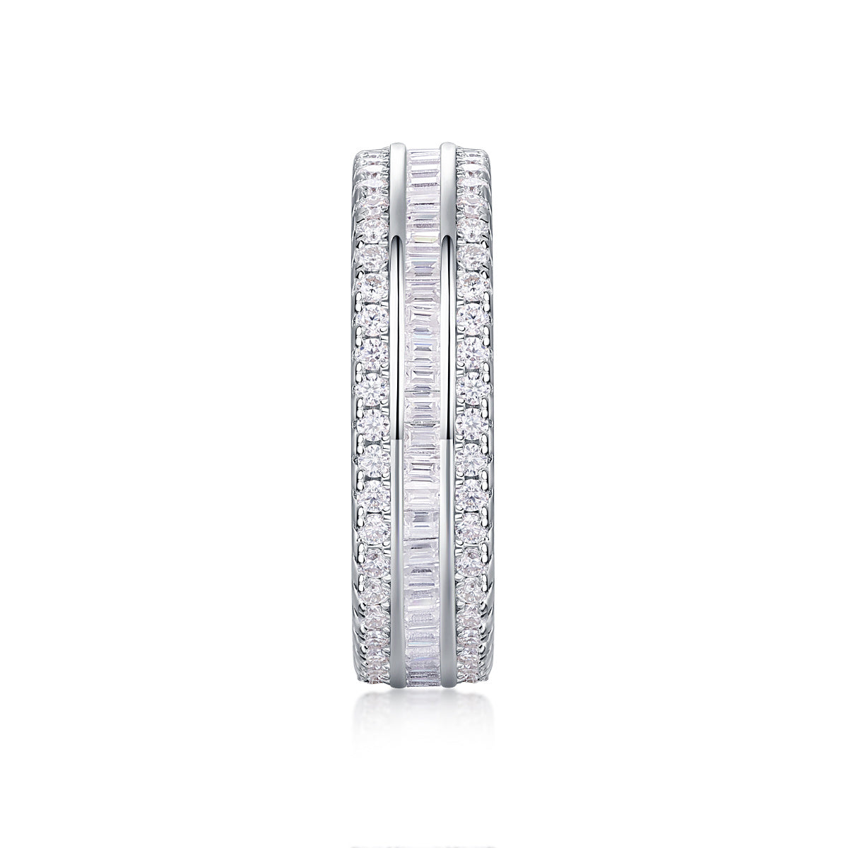 Square Diamond Arrangement, Double Array Diamonds, Luxury Fashion Moissanite Silver Ring