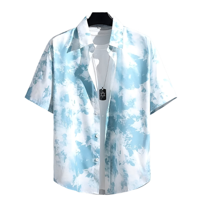 Men's Fashionable Casual Shirt Solid Color Polyester Fiber Ice Silk Breathable Short Sleeve High-end Printed Men's Shirt