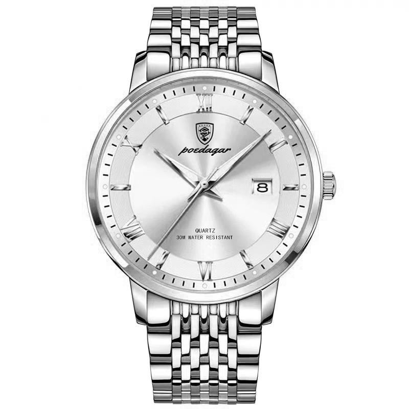POEDAGAR Luxury Watch Korean Style Brand Men Sports Waterproof Week Date Quartz Wristwatches Luminous Stainless Steel Men's Watch - Acquisti Online