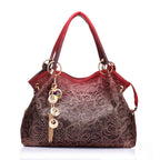Women Handbag Hollow 0ut Ombre Handbag Floral Print Shoulder Bag Large Capacity Fashion Pu Leather Women Handbag