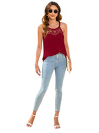 Losse, casual T-shirt met ronde hals, mouwloos, kanten top voor dames