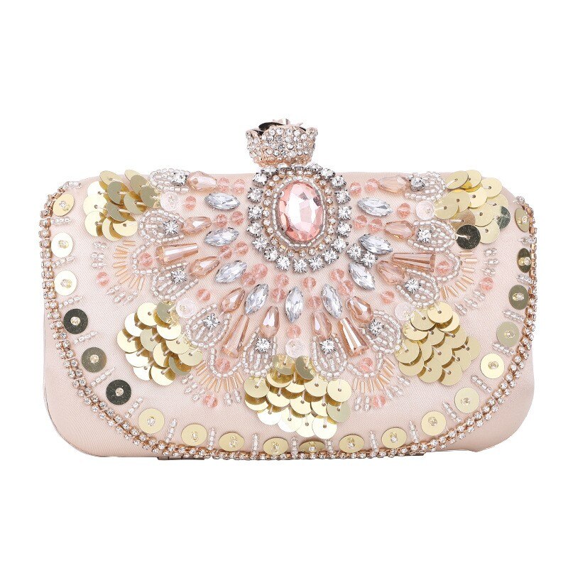 Women's Ladies Clutch Sequin Rhinestone Clutch Bags Bling Sparkly Sequins Blush Evening Party Handbag with Beading - Acquisti Online