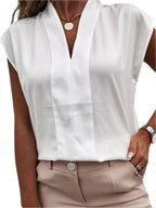 Modieuze V-hals blouse met kapmouwen voor dames