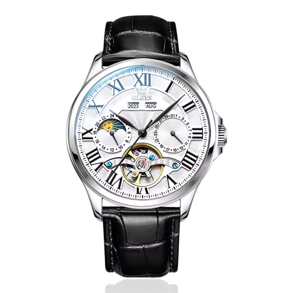 OLEVS 7013 New Moon Phase Mechanical Watch for Men Roman Scale Hollow Flywheel Automatic Watch Men Waterproof Wristwatch - Acquisti Online