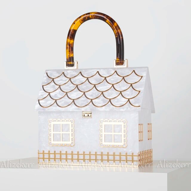 Women's Luxury Designer  Acrylic Handle House Shaped Purses And Handbags