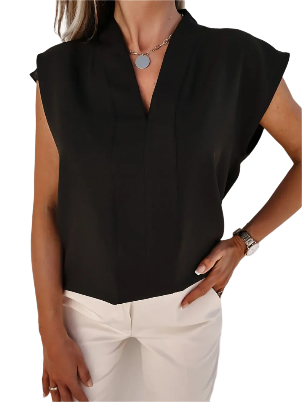 Modieuze V-hals blouse met kapmouwen voor dames