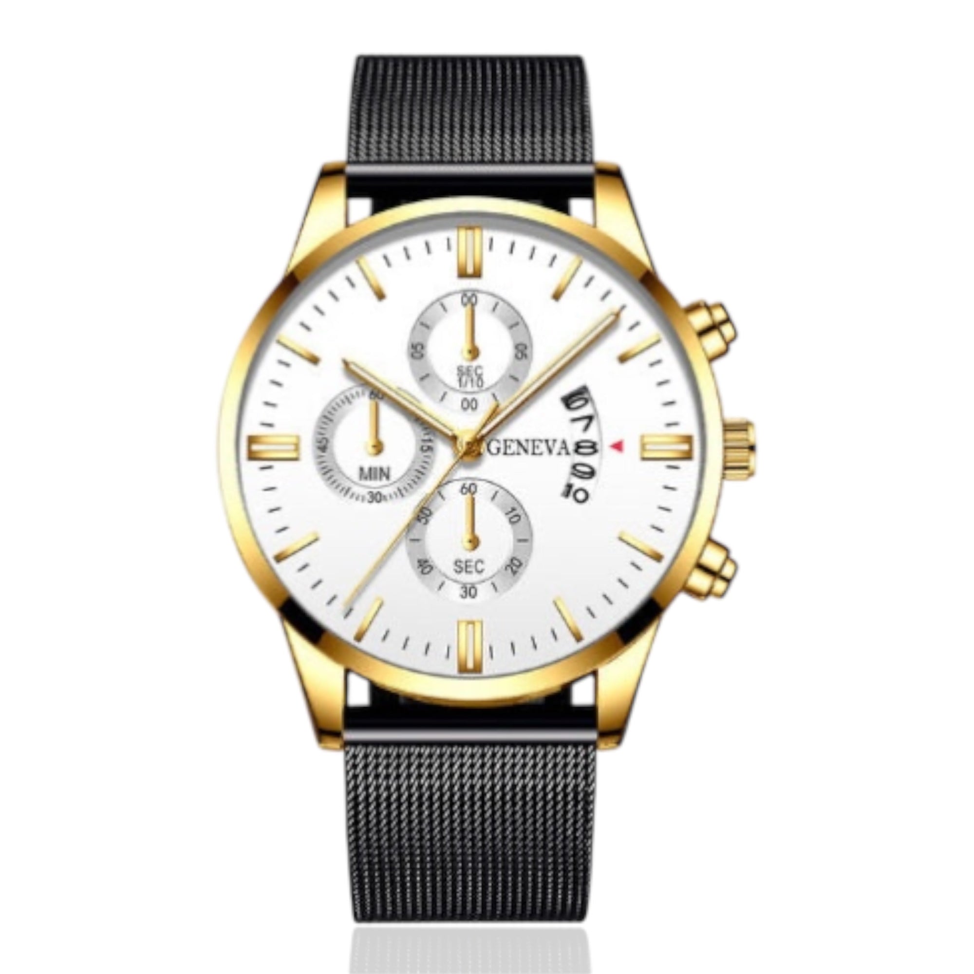GENEVA Men's Mesh Strap Quartz Watch Stainless Steel Waterproof Quartz Automatic Watch