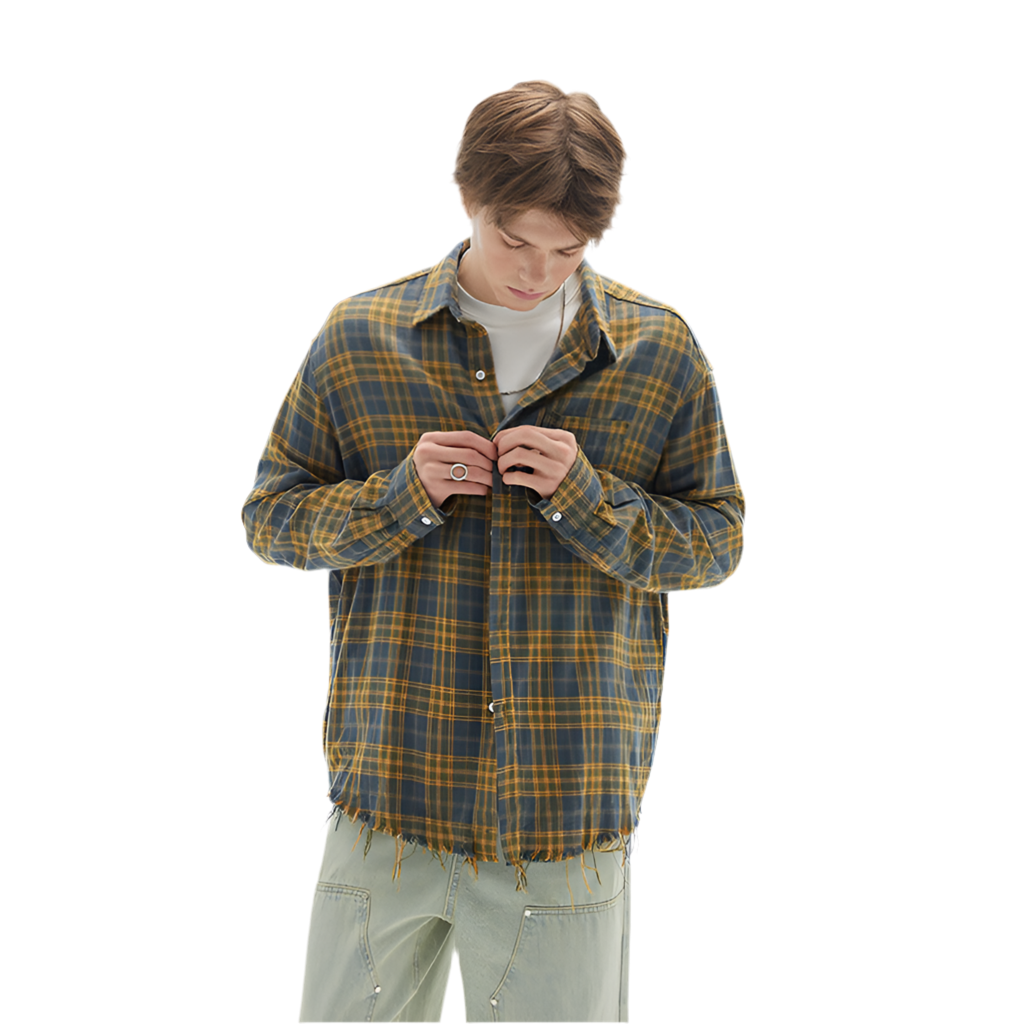 Mode vintage geborsteld geruit overhemd met lange mouwen voor heren