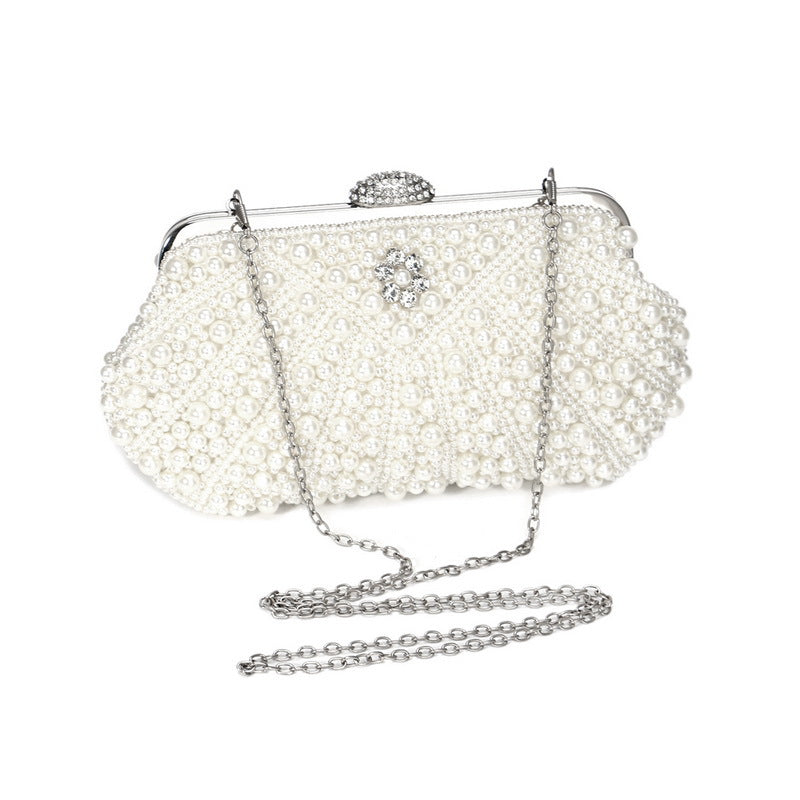 Women Evening Bags Embroidery Shell Flower Diamonds Prom Clutch With Handle Pearl Handbags Pearl Vintage Ladies Banquet Bag