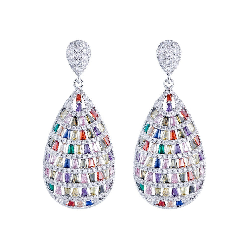 Fashion heavy industry elegant colorful gem three-dimensional earrings