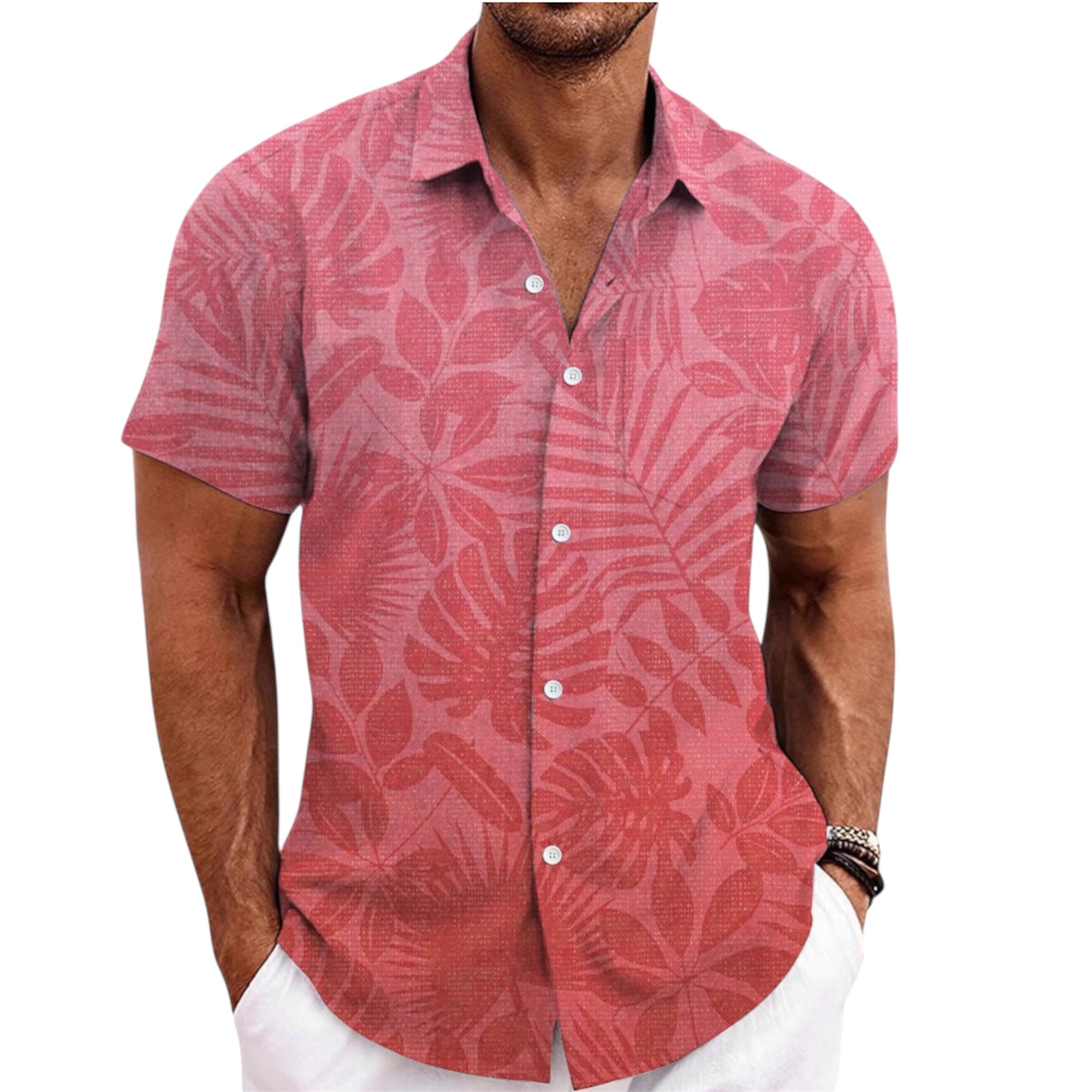 Men's Fashionable Casual Shirt Solid Color Short Sleeve Cardigan Shirt Bamboo Linen Polyester Men's Casual Shirt