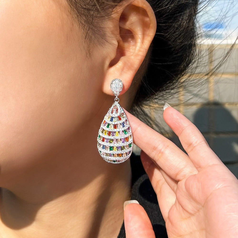 Fashion heavy industry elegant colorful gem three-dimensional earrings
