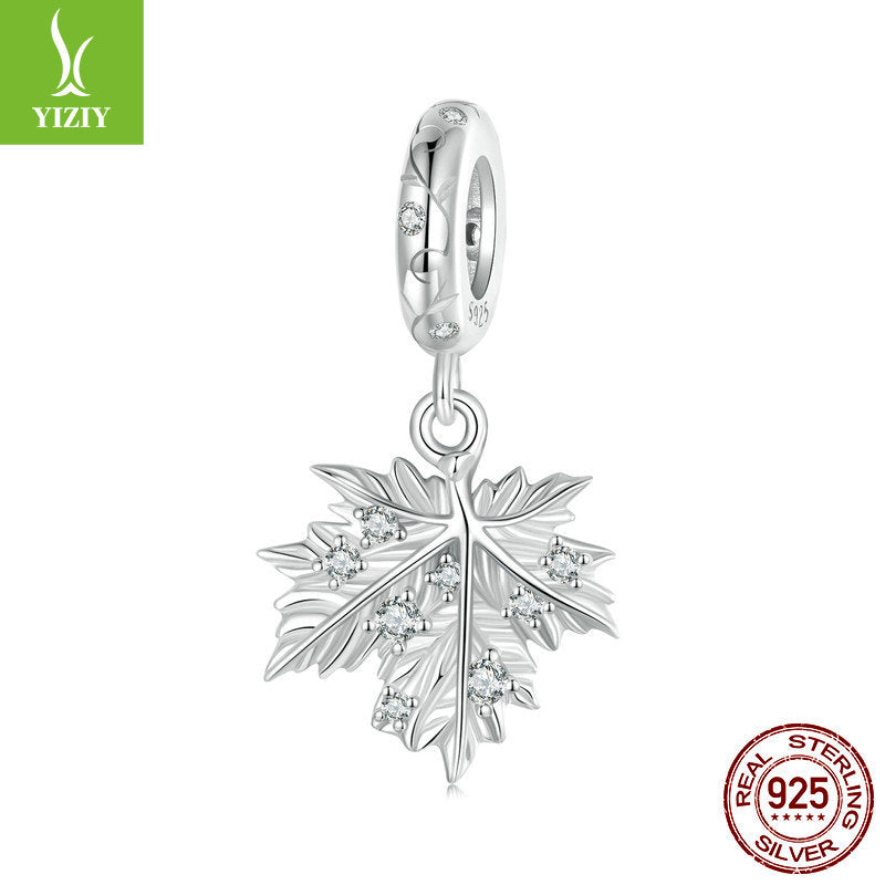 ilver Charm Original New Sparkling Maple Leaf DIY Pendant String Decoration Romantic Autumn Leaves s925 Silver Bracelet Beads