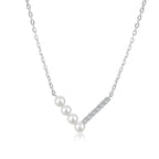 925 Sterling Silver V-shaped Pearl Zircon Necklace French Light Luxury high-end Simple Clavicle Chain Fine Jewelry