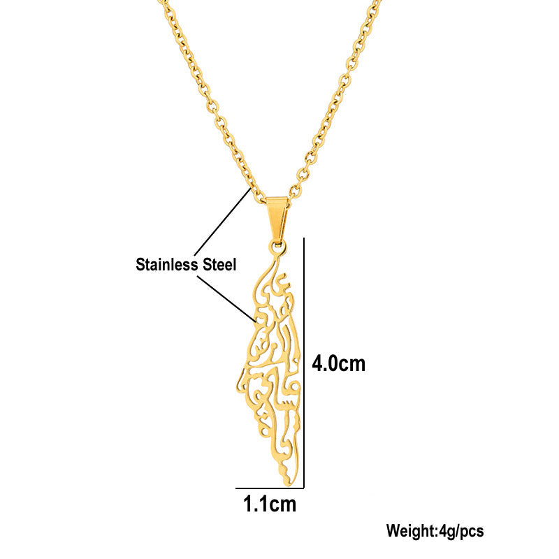Women Fashion Pendant Necklace Geometric Titanium Steel Nacklaces 18K Gold Plated Palestine Flag Pendant Necklace