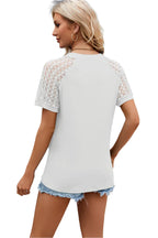 T-shirttop met ronde hals, kantpatchwork en korte mouwen voor dames
