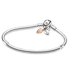 Zilveren armband met slangenbotketting, vallende bladeren, hangende kralen, DIY-armband