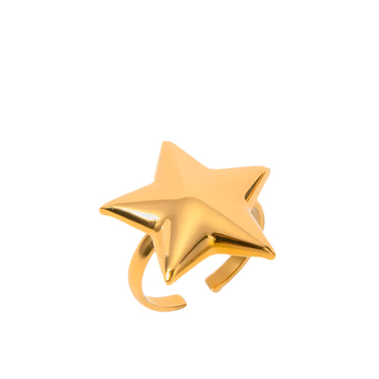 18K Gold-Plated Stainless Steel Star Women's Ring