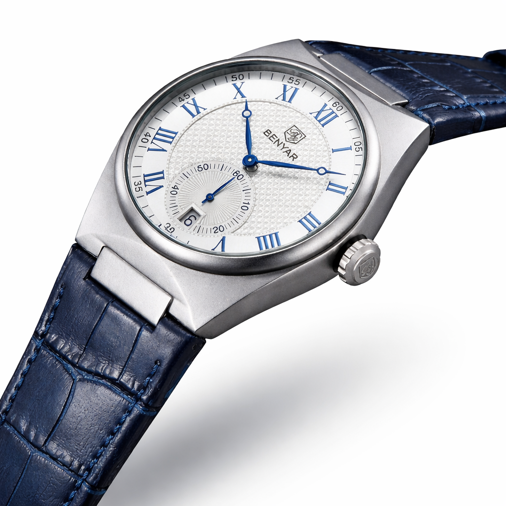 Benyar Men's Classic Fashion Watch Automatic Quartz Movement Watch Waterproof Leather Band Watch