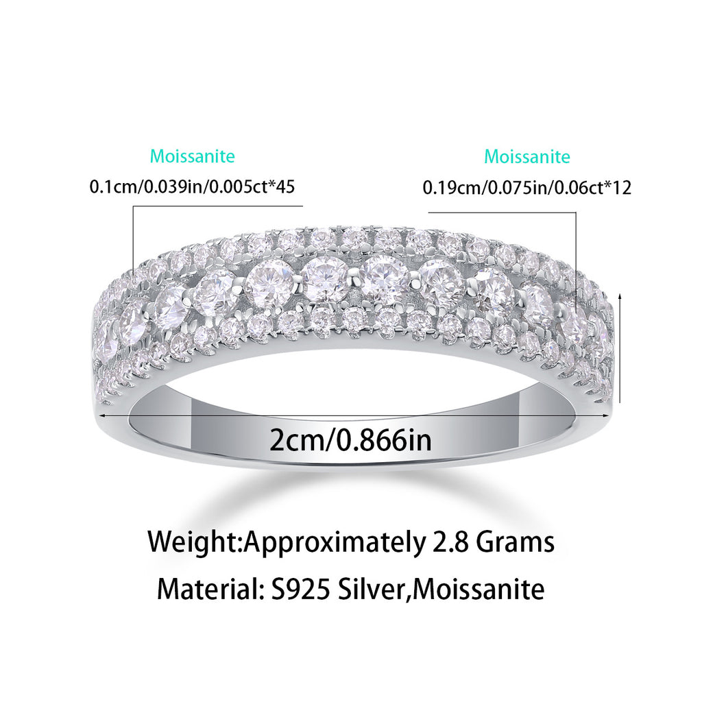 Women Luxury Ring Multi-Row Moissanite Diamond Ring White Gold Plated S925 Sterling Silver Ring Women Engagement Ring