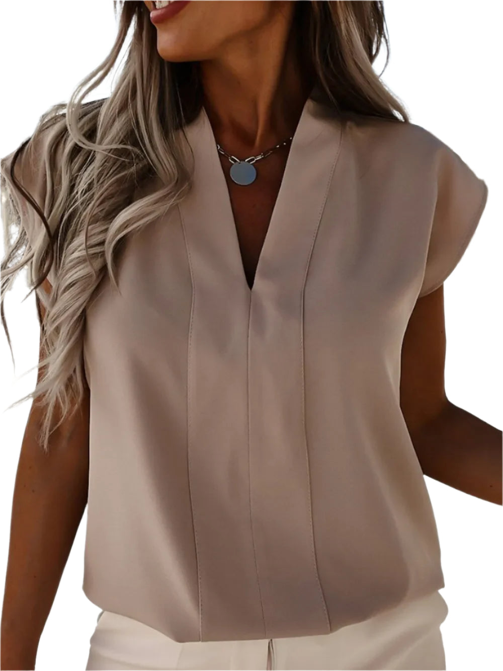Modieuze V-hals blouse met kapmouwen voor dames