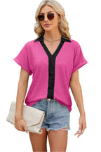 V-hals contrasterende korte mouwen losse T-shirt top voor dames