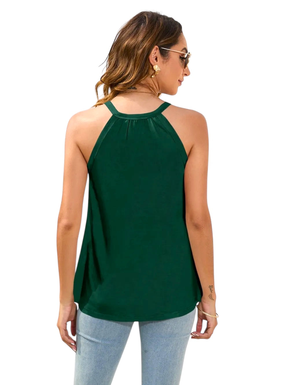 Losse, casual T-shirt met ronde hals, mouwloos, kanten top voor dames