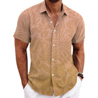 Men's Fashionable Casual Shirt Solid Color Short Sleeve Cardigan Shirt Bamboo Linen Polyester Men's Casual Shirt