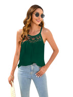 Losse, casual T-shirt met ronde hals, mouwloos, kanten top voor dames