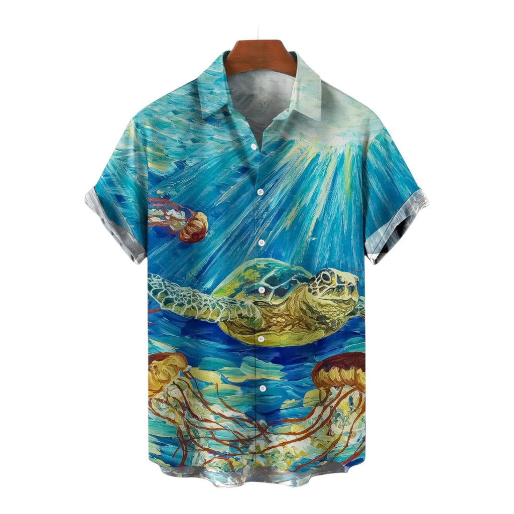 Men's Fashionable Casual Shirt Solid Color Polyester Fiber Short Sleeve 3D Printed Hawaiian Shirt Men's Casual Shirt