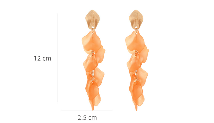 Women Fashionable Floral Earrings Exaggerated Earrings Ladies Elegant Temperament Multi-Layer Resin Petal Earrings