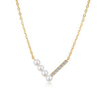 925 Sterling Silver V-shaped Pearl Zircon Necklace French Light Luxury high-end Simple Clavicle Chain Fine Jewelry