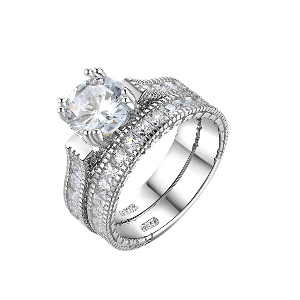 925 Sterling Silver Ring Set For Women Non-Fading Fashionable Commuter Geometric Design Jewelry - Acquisti Online