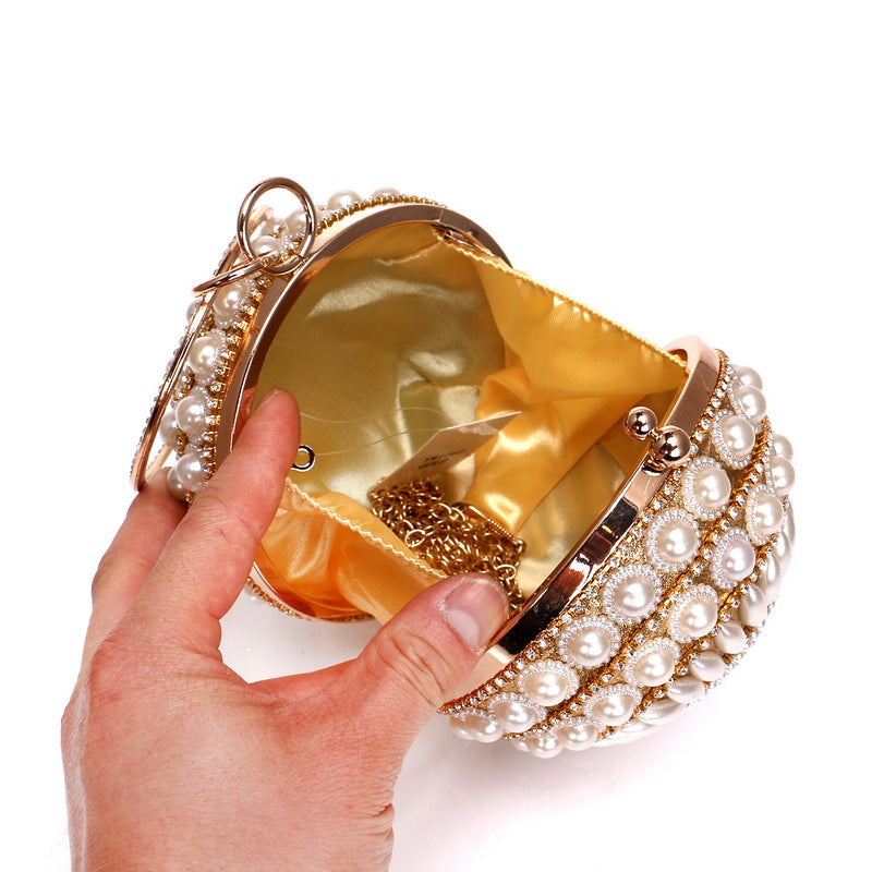 Women Retro Pearl Evening Clutch Bag Women Handheld Round Dress Bag Luxury Beaded Wedding Party Bag Banquet Bags