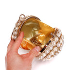 Women Retro Pearl Evening Clutch Bag Women Handheld Round Dress Bag Luxury Beaded Wedding Party Bag Banquet Bags