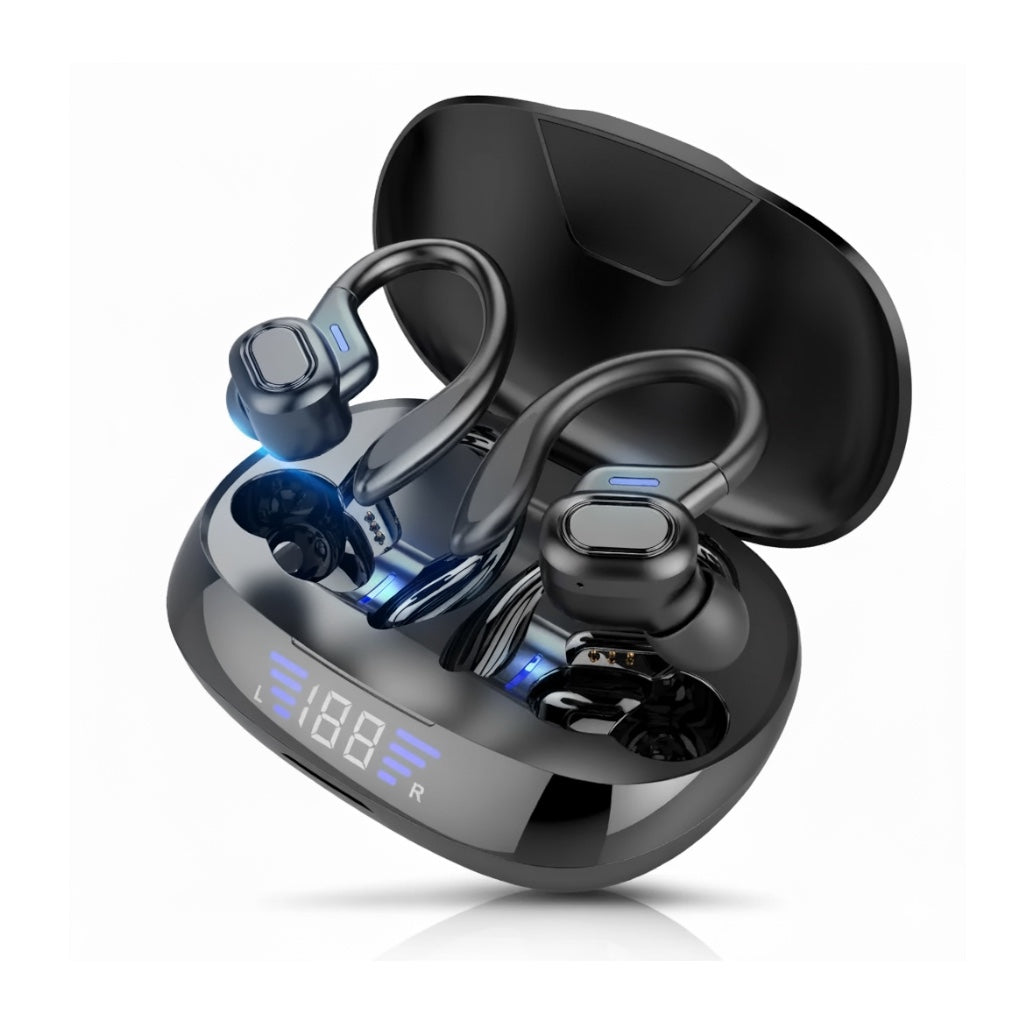 VV2 Draadloze Oordopjes Bluetooth Headset Binaurale Oorhaak Touch Control Hoofdtelefoon Met LED-scherm Hoofdtelefoon