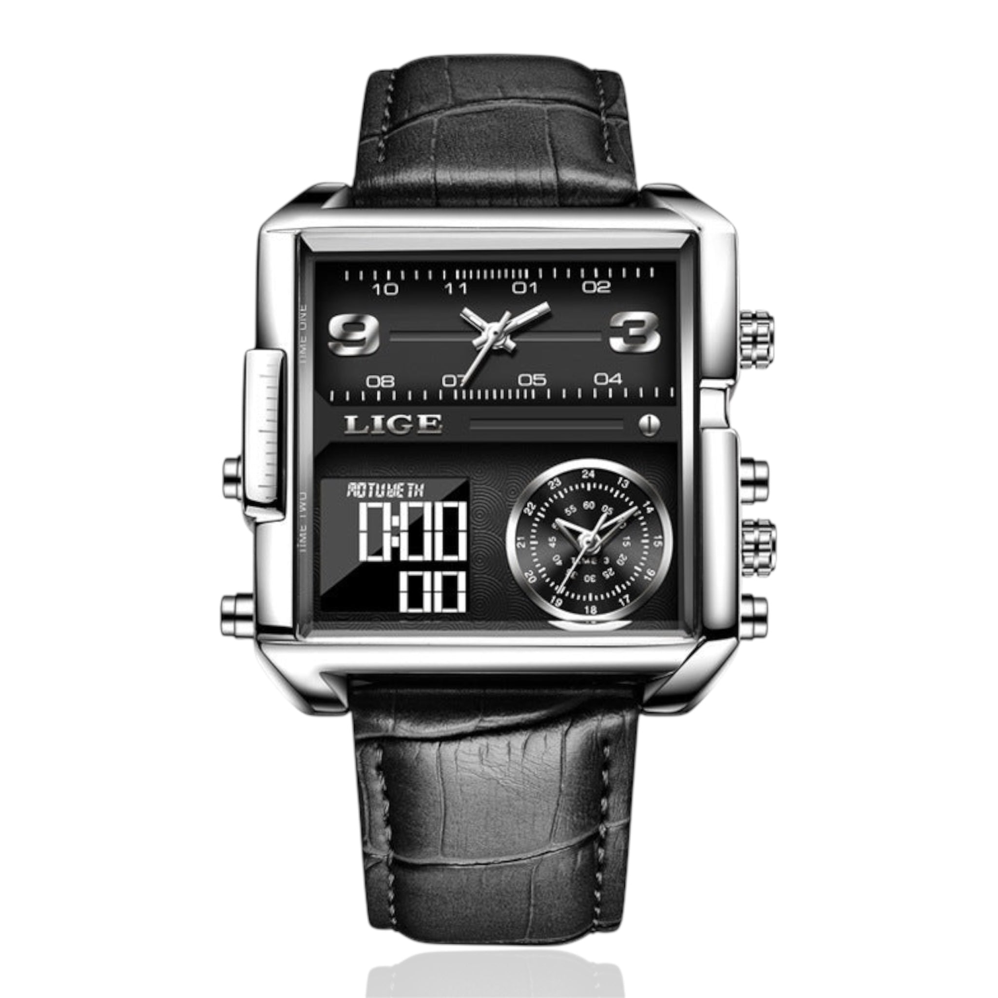 LIGE Luxury Top Brand Men's Quartz Watch Multi-Function Waterproof Watch Leather Strip Quartz Men Watch - Acquisti Online