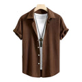 Men's Fashionable Casual Shirt Solid Color Polyester Fiber Leisure Wrinkle Fashion Men's Short Sleeve Shirt - Acquisti Online