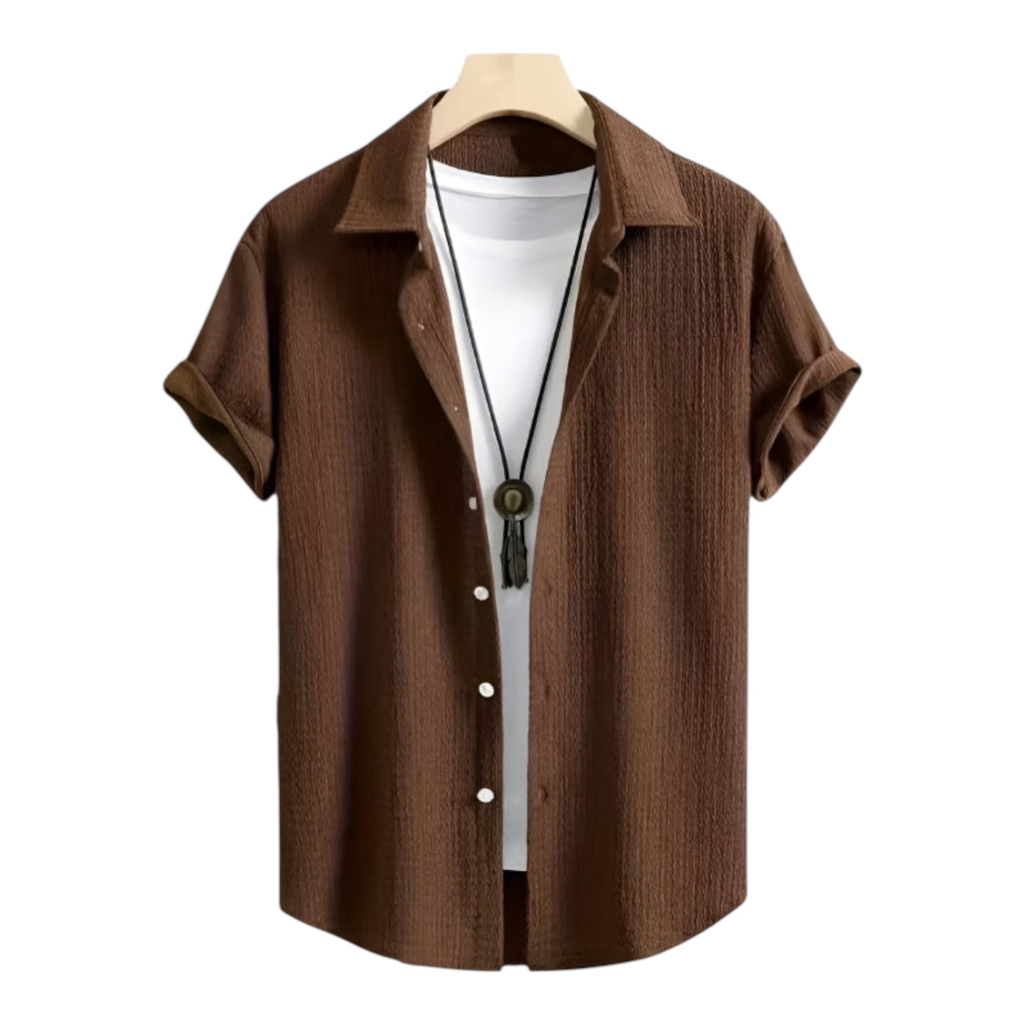 Men's Fashionable Casual Shirt Solid Color Polyester Fiber Leisure Wrinkle Fashion Men's Short Sleeve Shirt