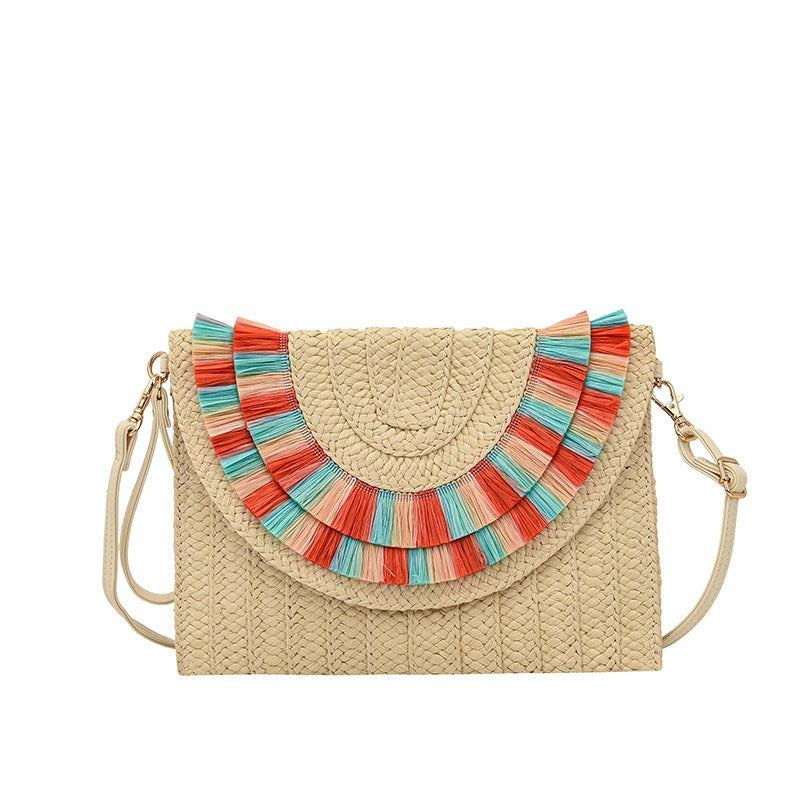 Fashion Woven shoulder bag Crossboday portable bag Straw Handbag Handmade Handbags Purse Straw Weaven Bags - Acquisti Online