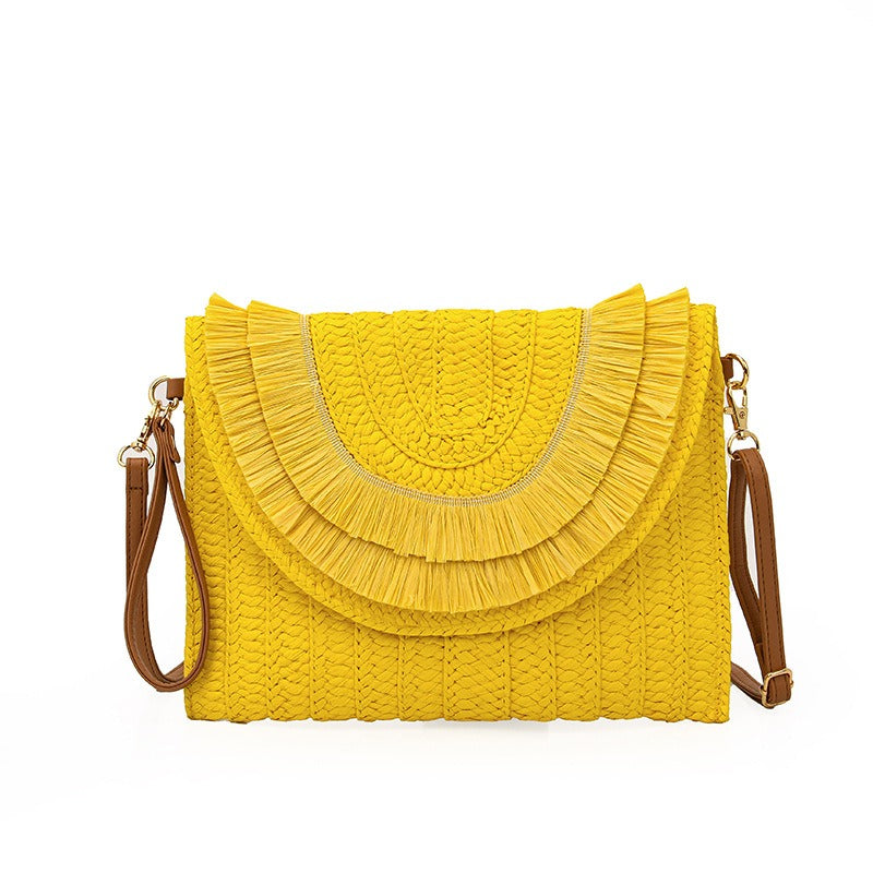 Fashion Woven shoulder bag Crossboday portable bag Straw Handbag Handmade Handbags Purse Straw Weaven Bags - Acquisti Online